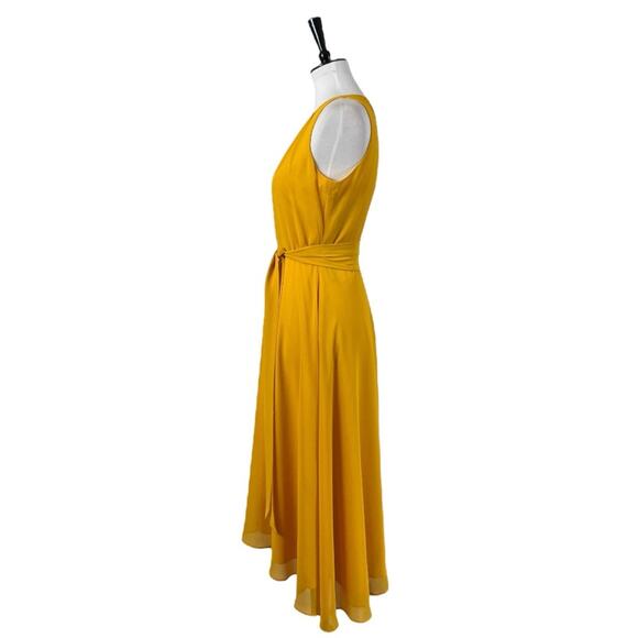 Tahari Petite Midi Dress Keyhole Halter Neck High Low Hem Yellow Women’s Size 6P - Picture 5 of 14